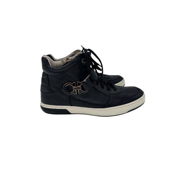 Salvatore Ferragamo Gancini Strap Black Leather High Top Sneakers size 12 main image 8